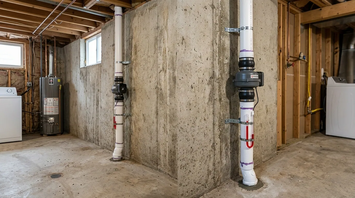 The finished result of professional radon: the completed work looking clean, correct and newly — Rochester, MN