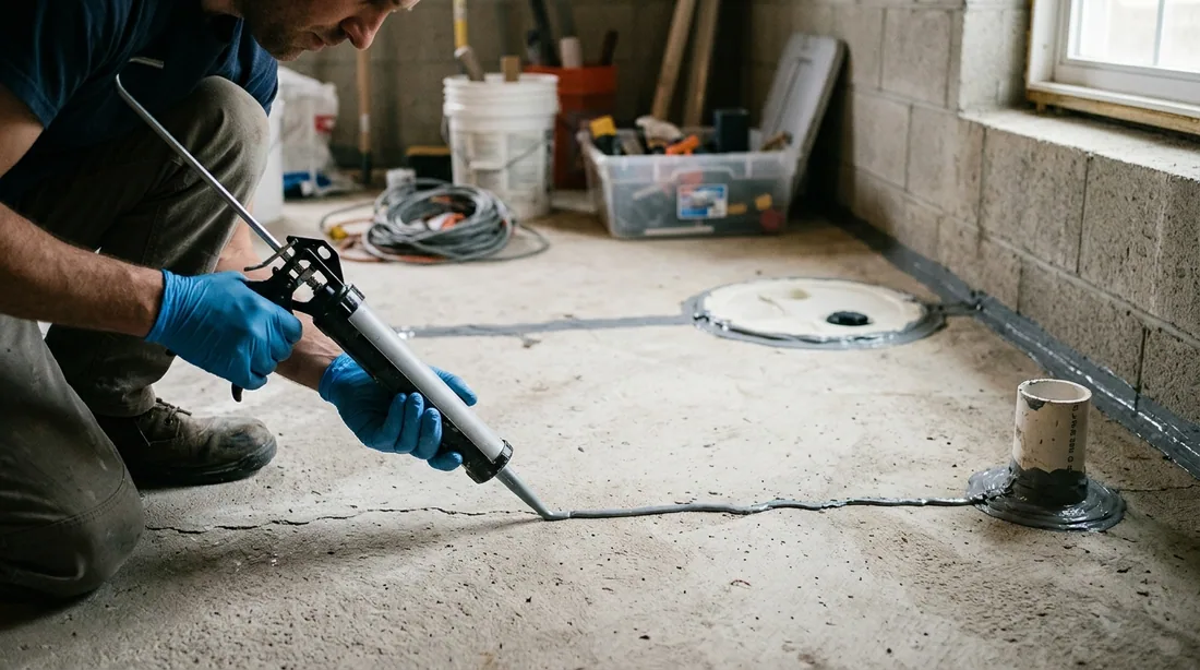 Slab cracks, the perimeter joint, sump lids and utility penetrations are sealed — Rochester, MN